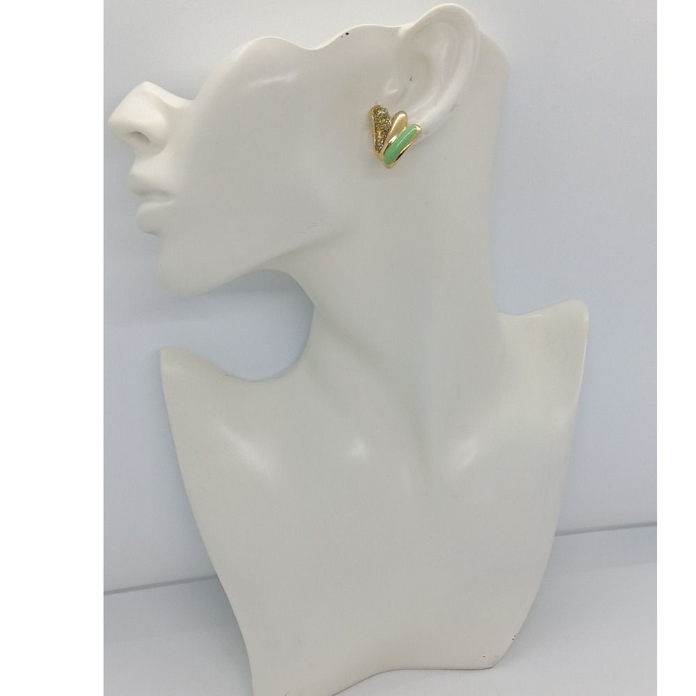 Asymmetrical Silver Green Enamel Gold Tone Layered Wing Stud‎ Earrings #21